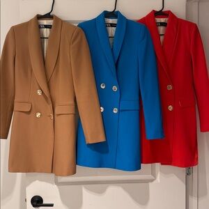 Zara - BUNDLE OF 3, double-breasted blazer mini-dress/ long blazer - Size XS